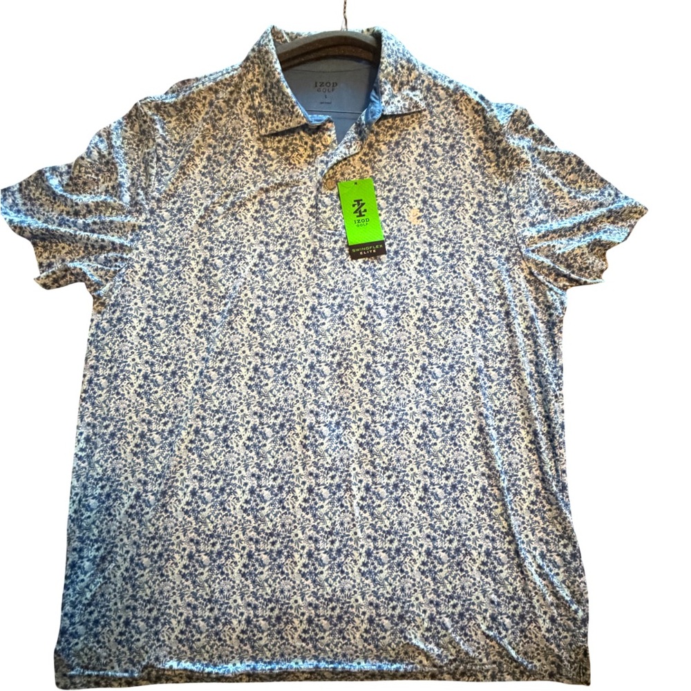 Izod Men's Golf Polo with Blue and White Floral Design